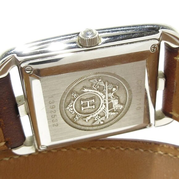 Auth HERMES Cape Cod Double Tour CC1.710 1****** Silver Brown Wrist Watch - Picture 9 of 12